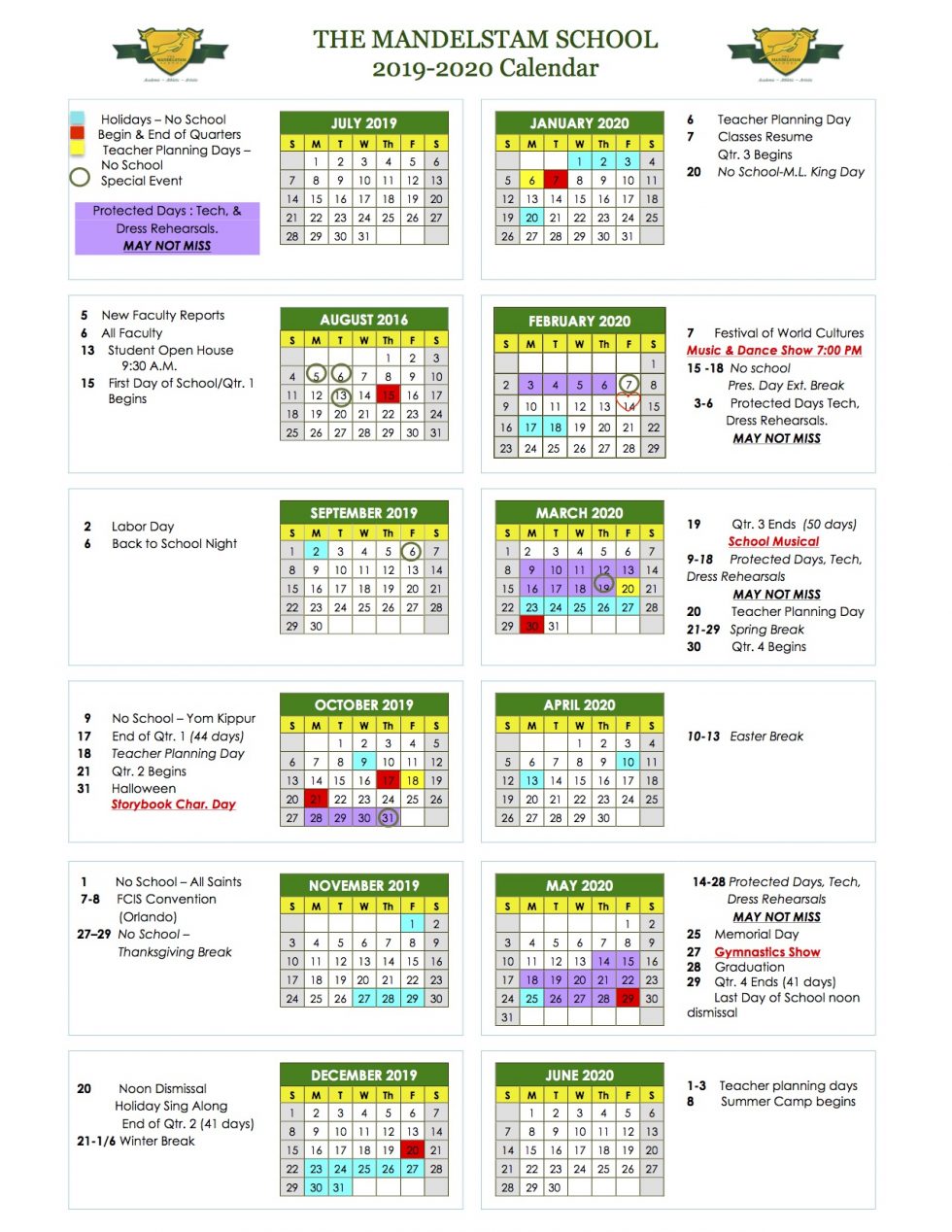 School Calendar The Mandelstam School